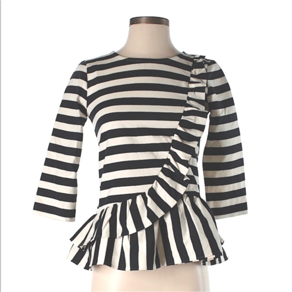 J. Crew Asymmetrical Striped Ruffle Top - Picture 2 of 8